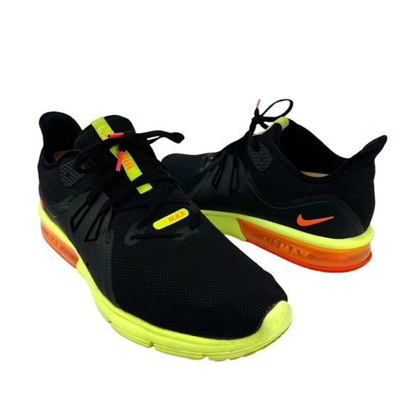 Nike Air Max Sequent 3 Running Sneakers Shoes Black Orange Volt Mens Size 12 - Picture 1 of 14